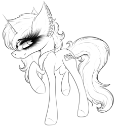 Size: 2755x3011 | Tagged: safe, artist:beamybutt, imported from derpibooru, oc, oc only, pony, unicorn, ear fluff, eyelashes, high res, horn, lineart, monochrome, raised hoof, smiling, solo, unicorn oc