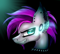 Size: 2061x1829 | Tagged: safe, artist:beamybutt, imported from derpibooru, oc, oc only, pony, choker, ear fluff, ear piercing, piercing, smiling, smirk, solo, sombra eyes, spiked choker