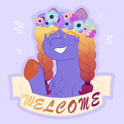 Size: 2300x2300 | Tagged: safe, artist:queenderpyturtle, imported from derpibooru, oc, oc only, oc:sydney azure, pony, braid, bust, chest fluff, female, floral head wreath, flower, high res, mare, portrait, solo