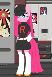 Size: 3200x4800 | Tagged: safe, alternate version, artist:fascismnotincluded, imported from derpibooru, pinkie pie, anthro, earth pony, semi-anthro, clothes, pinkamena diane pie, pokémon, solo, team rocket