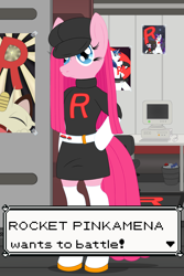 Size: 3200x4800 | Tagged: safe, alternate version, artist:fascismnotincluded, imported from derpibooru, pinkie pie, anthro, earth pony, semi-anthro, clothes, pinkamena diane pie, pokémon, solo, team rocket