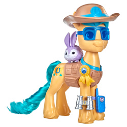 Size: 2000x2000 | Tagged: safe, imported from derpibooru, hitch trailblazer, earth pony, pony, rabbit, animal, brushable, critter magnet, figure, g5, high res, male, merchandise, my little pony: a new generation, solo, stallion, toy