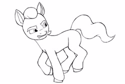 Size: 3048x2048 | Tagged: safe, artist:dancingkinfiend, imported from derpibooru, sprout cloverleaf, earth pony, pony, angry, black and white, doodle, ears up, eyebrows down, g5, galloping, grayscale, gritted teeth, high res, lineart, male, monochrome, my little pony: a new generation, running, running away, sketch, solo, stallion, teeth, wavy mane