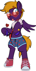 Size: 1280x2499 | Tagged: safe, artist:alexdti, imported from derpibooru, oc, oc only, oc:purple creativity, pegasus, semi-anthro, bipedal, candy, clothes, food, lollipop, shorts, simple background, solo, sunglasses, tongue out, transparent background