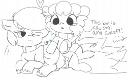 Size: 661x410 | Tagged: safe, artist:mushy, imported from derpibooru, oc, oc only, oc:pea, earth pony, pegasus, pony, clothes, duo, heart, hip, kneading, making biscuits, shipping, sketch, socks, sweater, whiteboard fox