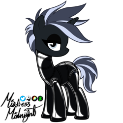 Size: 2048x2048 | Tagged: safe, alternate version, artist:mistress midnight, imported from derpibooru, oc, oc only, oc:mistress, pony, unicorn, clothes, cutie mark, eyeliner, eyeshadow, high res, horn, latex, latex suit, makeup, mohawk, rubber, rubber suit, see-through, shiny, show accurate, signature, simple background, solo, tail, transparent background, two toned mane, unicorn oc