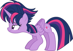 Size: 2029x1430 | Tagged: safe, artist:lincolnbrewsterfan, derpibooru exclusive, imported from derpibooru, twilight sparkle, alicorn, pony, castle sweet castle, season 5, .svg available, alternate hairstyle, crouching, face down ass up, folded wings, horn, inkscape, lidded eyes, looking forward, mane, punk, punklight sparkle, simple background, svg, tail, transparent background, twilight sparkle (alicorn), unamused, unimpressed, vector, wings