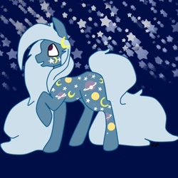 Size: 700x700 | Tagged: safe, artist:boredtabletfilly, imported from derpibooru, night glider (g1), pony, g1, long mane, long tail, raised hoof, solo, stars, tail, twice as fancy ponies