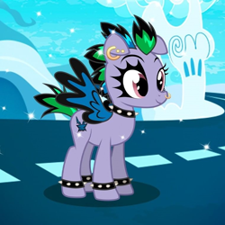 Size: 760x760 | Tagged: safe, idw, imported from derpibooru, cirrus cloud, pegasus, pony, spoiler:comicff18, choker, colored wings, ear piercing, female, floppy ears, gameloft, gothic, idw showified, mare, nose piercing, piercing, punk, solo, studded bracelet, studded choker, wings