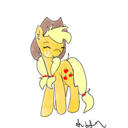 Size: 512x512 | Tagged: safe, artist:boredtabletfilly, imported from derpibooru, applejack, earth pony, pony, alternate hairstyle, ear fluff, eyes closed, female, hat, mare, simple background, smiling, solo, white background