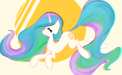 Size: 3136x1932 | Tagged: safe, artist:manicpanda, imported from derpibooru, princess celestia, pony, unicorn, abstract background, chromatic aberration, eyes closed, race swap, simple background, solo, tan background, unicorn celestia