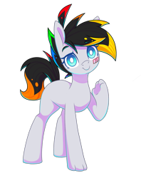 Size: 1427x1800 | Tagged: safe, artist:wavecipher, imported from derpibooru, oc, oc only, oc:cipher wave, earth pony, hybrid, pony, derpibooru community collaboration, 2022 community collab, hand, simple background, solo, standing, transparent background, white pupils