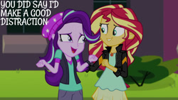 Size: 1280x720 | Tagged: safe, edit, edited screencap, editor:quoterific, imported from derpibooru, screencap, starlight glimmer, sunset shimmer, equestria girls, mirror magic, spoiler:eqg specials, canterlot high, duo, duo female, female, geode of empathy, jewelry, magical geodes, necklace, open mouth, open smile, smiling