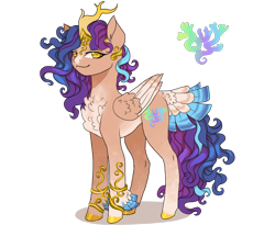 Size: 1754x1440 | Tagged: safe, alternate version, artist:brot-art, imported from derpibooru, oc, oc only, alicorn, hybrid, kirin, pony, alicorn oc, chest fluff, concave belly, female, folded wings, hoof polish, hooves, horn, kirin horn, kirin hybrid, kirincorn, mare, simple background, slim, smiling, solo, tail, tail feathers, thin, transparent background, wings