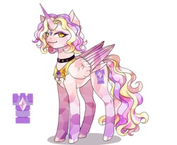 Size: 1280x1051 | Tagged: safe, artist:brot-art, imported from derpibooru, oc, oc only, alicorn, crystal pony, pony, alicorn oc, choker, concave belly, female, hoof polish, hooves, horn, mare, simple background, slim, smiling, thin, transparent background, wings