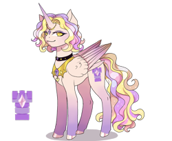 Size: 1754x1440 | Tagged: safe, alternate version, artist:brot-art, imported from derpibooru, oc, oc only, alicorn, pony, alicorn oc, choker, concave belly, female, folded wings, hoof polish, hooves, horn, mare, simple background, slim, smiling, solo, thin, transparent background, wings