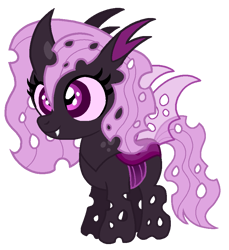 Size: 811x887 | Tagged: safe, artist:madlilon2051, imported from derpibooru, oc, oc only, changeling queen, pony, base used, changeling queen oc, eyelashes, female, mare, offspring, parent:queen chrysalis, parent:unknown, parents:canon x oc, purple changeling, simple background, smiling, solo, transparent background