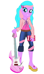 Size: 326x543 | Tagged: safe, alternate version, artist:wavebreeze234, imported from derpibooru, oc, oc only, oc:raven queen, equestria girls, background removed, barbie, book, electric guitar, female, guitar, musical instrument, simple background, smiling, solo, the barbie diaries, transparent background