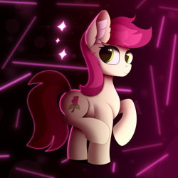 Size: 3000x3000 | Tagged: safe, artist:alexbefest, imported from derpibooru, roseluck, earth pony, pony, cute, ear fluff, eye reflection, female, flower, happy, high res, mare, neon, raised hoof, rcf community, reflection, rosabetes, rose, simple background, smiling, solo, underhoof