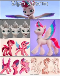 Size: 720x916 | Tagged: safe, artist:celia kaspar, artist:imalou, artist:jonatancatalan, edit, edited screencap, imported from derpibooru, screencap, pipp petals, zipp storm, pegasus, spoiler:my little pony: a new generation, collage, concept art, cropped, feathered fetlocks, female, g5, hug, mare, my little pony: a new generation, siblings, sisters