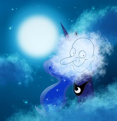 Size: 2466x2555 | Tagged: safe, alternate version, artist:brogararts, imported from derpibooru, princess luna, alicorn, pony, cloud, crown, full moon, high res, jewelry, looking at you, moon, mr bean, regalia, sky, wat, whistlers mother canvas