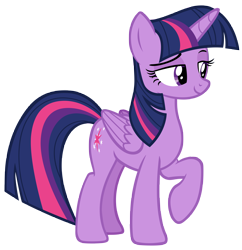 Size: 6537x6750 | Tagged: safe, artist:andoanimalia, imported from derpibooru, twilight sparkle, alicorn, pony, molt down, season 8, spoiler:s08, absurd resolution, beautiful, cute, female, folded wings, full body, horn, lidded eyes, looking at something, mare, multicolored mane, multicolored tail, purple eyes, raised hoof, seductive, simple background, smiling, solo, standing, tail, transparent background, twilight sparkle (alicorn), vector, wings