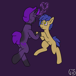 Size: 2000x2000 | Tagged: safe, artist:vohd, imported from derpibooru, oc, oc only, oc:rubety dream, oc:vohd, earth pony, pony, unicorn, couple, dancing, duo, duo male, high res, male, simple background, stallion
