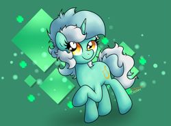 Size: 2669x1962 | Tagged: safe, artist:background basset, imported from derpibooru, lyra heartstrings, pony, unicorn, abstract background, female, horn, mare, raised hoof, solo, yellow eyes