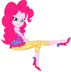 Size: 1600x1617 | Tagged: safe, artist:lobo299, imported from derpibooru, pinkie pie, equestria girls, twilight under the stars, spoiler:eqg series (season 2), alternate clothes, bare shoulders, high heels, raised leg, shoes, simple background, sleeveless, solo, strapless, transparent background