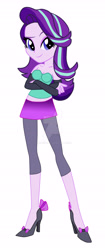 Size: 1920x4556 | Tagged: safe, artist:lobo299, imported from derpibooru, starlight glimmer, equestria girls, bare shoulders, breasts, crossed arms, deviantart watermark, dreamworks face, female, high heels, obtrusive watermark, shoes, simple background, sleeveless, solo, strapless, vector, watermark, white background