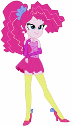 Size: 1920x3425 | Tagged: safe, artist:lobo299, imported from derpibooru, pinkie pie, equestria girls, friendship through the ages, bare shoulders, clothes, high heels, new wave pinkie, shoes, simple background, sleeveless, socks, solo, stockings, strapless, thigh highs, vector, white background