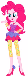Size: 1920x5238 | Tagged: safe, artist:lobo299, imported from derpibooru, pinkie pie, equestria girls, twilight under the stars, spoiler:eqg series (season 2), alternate clothes, bare shoulders, bracelet, hand on hip, high heels, jewelry, necklace, shoes, simple background, sleeveless, solo, strapless, vector, white background