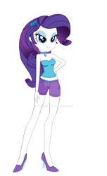 Size: 1920x3155 | Tagged: safe, artist:lobo299, imported from derpibooru, rarity, equestria girls, bare shoulders, clothes, hand on hip, high heels, shoes, shorts, simple background, sleeveless, solo, strapless, transparent background, vector, watermark