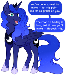 Size: 933x1062 | Tagged: safe, artist:malphym, imported from derpibooru, princess luna, alicorn, pony, crown, cute, female, hoof shoes, jewelry, lunabetes, mare, positive message, positive ponies, regalia, simple background, solo, speech bubble, transparent background