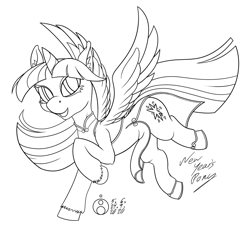 Size: 1200x1080 | Tagged: safe, alternate version, artist:sepiakeys, imported from derpibooru, twilight sparkle, alicorn, pony, cheongsam, clothes, dress, monochrome, simple background, solo, twilight sparkle (alicorn), white background