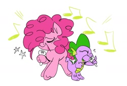 Size: 1857x1262 | Tagged: safe, artist:b0uncy-ball, imported from derpibooru, pinkie pie, spike, dragon, earth pony, pony, female, male, mare, microphone, singing