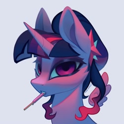 Size: 2000x2000 | Tagged: safe, artist:rrd-artist, imported from derpibooru, twilight sparkle, bust, food, popsicle, portrait, simple background, solo, white background