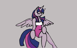 Size: 640x400 | Tagged: safe, artist:boredtabletfilly, imported from derpibooru, twilight sparkle, alicorn, anthro, arm hooves, clothes, dress, female, gray background, simple background, solo, twilight sparkle (alicorn)