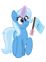 Size: 899x1200 | Tagged: safe, artist:froyo15sugarblast, edit, editor:unofficial edits thread, imported from ponybooru, trixie, pony, unicorn, female, flag, levitation, magic, mare, raised hoof, raised leg, simple background, smiling, solo, telekinesis, transparent background