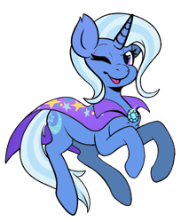 Size: 580x680 | Tagged: safe, artist:viktiipunk, edit, editor:unofficial edits thread, imported from ponybooru, trixie, pony, unicorn, cape, clothes, female, looking at you, mare, one eye closed, open mouth, open smile, simple background, smiling, smiling at you, transparent background, trixie's cape, wink, winking at you