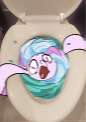 Size: 1200x1697 | Tagged: safe, artist:cadillac-dynamite, imported from derpibooru, silverstream, seapony (g4), blurry, down the drain, female, flush, flushed away, flushing, irl, motion blur, open mouth, photo, ponies in real life, solo, toilet