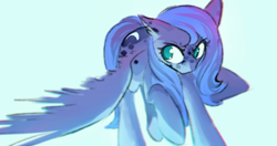 Size: 2478x1304 | Tagged: safe, artist:manicpanda, imported from derpibooru, princess luna, pegasus, pony, angry, chromatic aberration, luna is not amused, no pupils, pegasus luna, race swap, s1 luna, simple background, solo, spread wings, unamused, wings