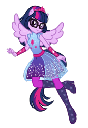 Size: 510x736 | Tagged: safe, artist:wavebreeze234, imported from derpibooru, sci-twi, twilight sparkle, equestria girls, boots, clothes, female, glasses, high heel boots, ponied up, shoes, simple background, skirt, smiling, solo, transparent background, wings