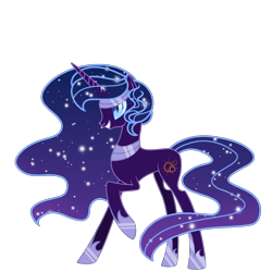 Size: 2500x2500 | Tagged: safe, artist:just-silvushka, imported from derpibooru, oc, oc only, oc:enigma, pony, unicorn, base used, ethereal mane, female, grin, high res, hoof shoes, horn, mare, nightmarified, raised hoof, simple background, smiling, starry mane, transparent background, unicorn oc