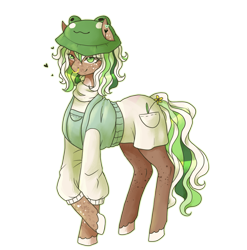 Size: 1227x1240 | Tagged: safe, artist:brot-art, imported from derpibooru, oc, oc only, earth pony, frog, pony, clothes, earth pony oc, female, hat, mare, simple background, smiling, transparent background, unshorn fetlocks