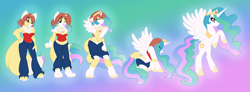 Size: 1500x550 | Tagged: safe, artist:akuoreo, imported from derpibooru, princess celestia, oc, oc:garness, alicorn, anthro, pony, character to character, eyes closed, female, furry, furry oc, furry to pony, gradient background, transformation, transformation sequence