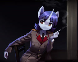 Size: 1920x1536 | Tagged: safe, artist:mrscroup, imported from derpibooru, oc, oc only, oc:starry night (eaw), anthro, unicorn, equestria at war mod, cigarette, clothes, female, josip broz tito, ponified photo, smoking, solo, uniform