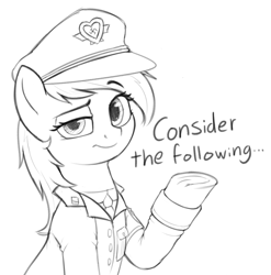 Size: 1974x1999 | Tagged: artist needed, safe, imported from derpibooru, oc, oc:aryanne, earth pony, pony, clothes, consider the following, female, mare, monochrome, nazi, simple background, solo, swastika, underhoof, uniform, white background