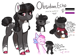 Size: 2380x1768 | Tagged: safe, artist:moccabliss, imported from derpibooru, oc, oc:obsidian echo, oc:wood wren, dragon, earth pony, pony, asexual, asexual pride flag, female, mare, offspring, parent:maud pie, parent:mud briar, parents:maudbriar, pride, pride flag, simple background, white background