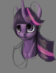 Size: 5100x6600 | Tagged: safe, artist:splatterpaint-donkey, imported from derpibooru, twilight sparkle, pony, absurd resolution, bust, colored sketch, female, gray background, horn, looking away, mare, portrait, simple background, sketch, solo, three quarter view